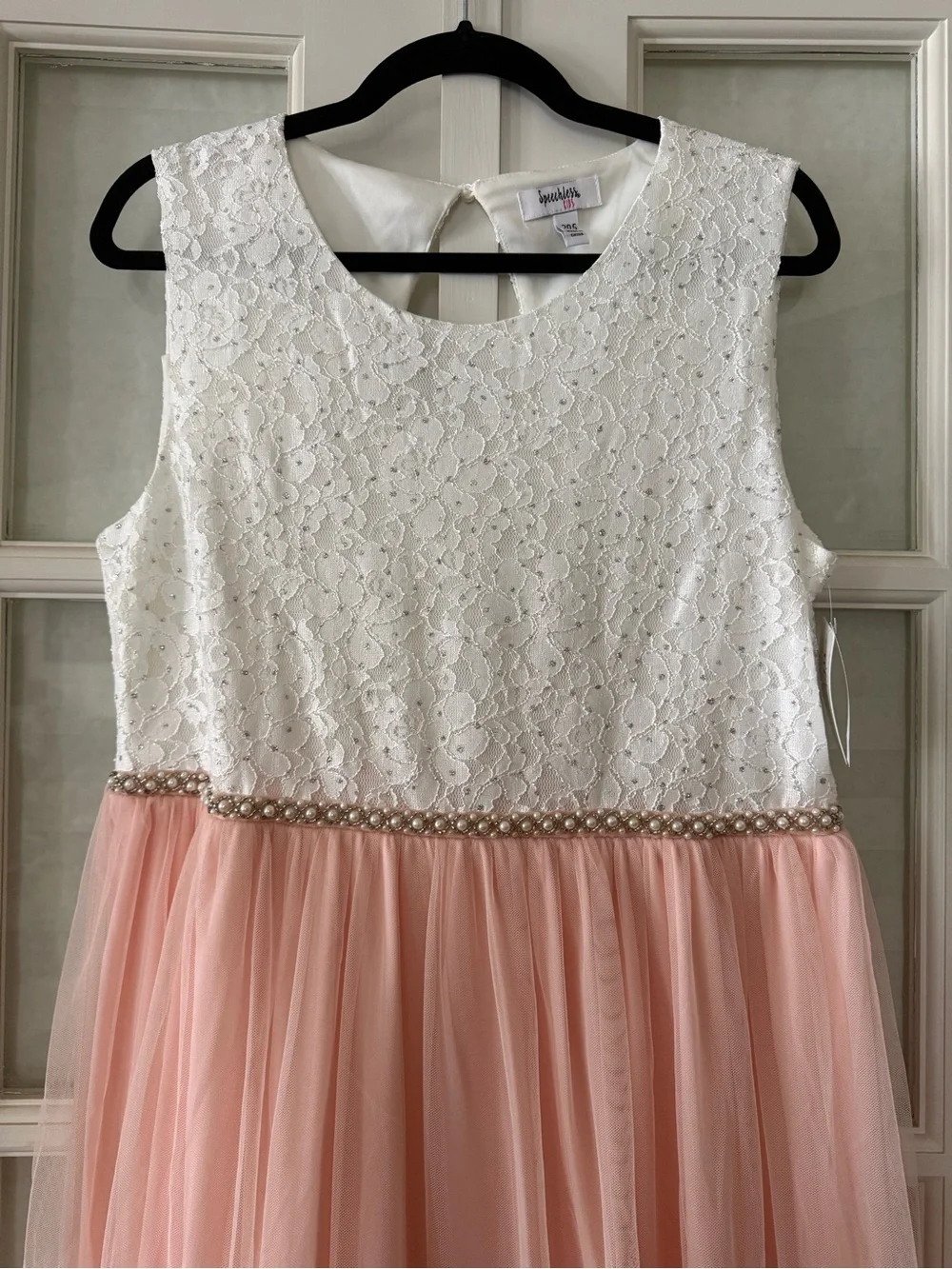 Speechless White Lace Bodice Pink Tulle Girls Formal Dress